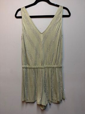 Ramy Brook- Light Sage V-Neck rhinestone Embellished Women’s romper- shorts